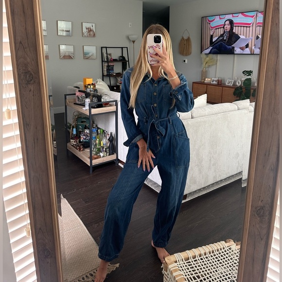 Anthropologie Pilcro Relaxed Denim Utility Jumpsuit - Picture 1 of 7